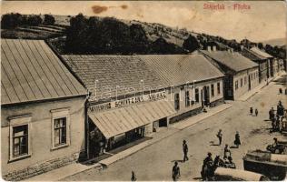 Stájerlak, Steierlak, Stájerlakanina, Steierdorf, Anina; Fő utca, piac, Scheitzner Ignácz üzlete és saját kiadása / main street with shop and market (EK)