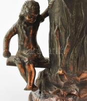 Szecessziós jellegű váza, bronzírozott fém, javított, m: 21 cm