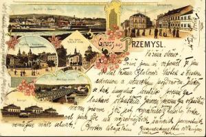 1898 Przemysl with train station and military headquarters litho