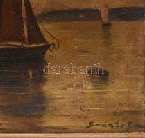 Szántó J. jelzéssel: Hajók. Olaj, karton, XX. sz. eleje. dekoratív, kissé sérült keretben 45x60 cm