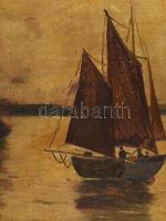 Szántó J. jelzéssel: Hajók. Olaj, karton, XX. sz. eleje. dekoratív, kissé sérült keretben 45x60 cm