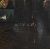 Viski Balás László (1909-1964): Enteriör. Olaj, vászon. Jelzett, keretben Vásznon sérülésekkel 80x60...