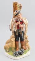 Furulyázó juhász. Kézzel festett mázas fajansz lámpatest, jelzett, kopott, m: 34 cm