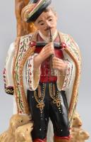 Furulyázó juhász. Kézzel festett mázas fajansz lámpatest, jelzett, kopott, m: 34 cm