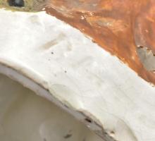 Furulyázó juhász. Kézzel festett mázas fajansz lámpatest, jelzett, kopott, m: 34 cm