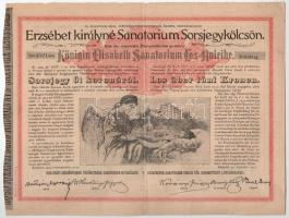 Budapest 1904. Erzsébet királyné Sanatorium Sorsjegykölcsön sorsjegye 5K értékben, magyar és német nyelven, szárazpecséttel, hátoldalán Schön és Breitner bankház pecséttel T:VF apró szakadás, kis folt