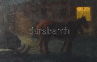 Juszkó Piroska (1907 - 1999) Kocsma előtt. 1942. Olaj, vászon, jelzett, keretben 50x60 cm Apró felül...