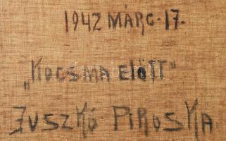 Juszkó Piroska (1907 - 1999) Kocsma előtt. 1942. Olaj, vászon, jelzett, keretben 50x60 cm Apró felül...