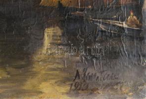 Olvashatatlan jelzéssel Mantan 1913: Velence hajókkal. Olaj, vászon. 45x56 cm