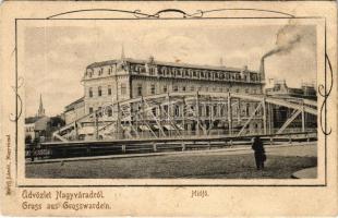 1901 Nagyvárad, Oradea; Hídfő, Nemes Mihály és Neumann M. üzlete. Helyfi László kiadása / bridge, shops. Art Nouveau (EM)