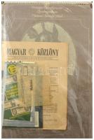 6db-os numizmatikával kapcsolatos vegyes tétel, közte "Az érem" című folyóirat 1969-es lapszáma, a "Magyar Közlöny" 1971-es 38. száma, az Országos Takarékpénztár által kiadott 1978-as nagy méretű falinaptár, a Szabadkai Hitelbank által kiadott 1978-as kis méretű falinaptár, valamint egy brossúra és a Pénzintézeti Központ borítékja mellékletekhez.