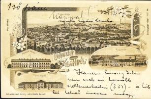 1899 Zilah with military barrack and city hall litho