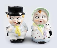Lippelsdorf figurális sóbors szóró pár, jelzett, sérülésekkel, m: 11 cm