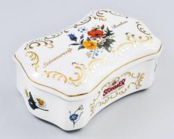 Hollóházi, Stühmeres porcelán bonbonier, matricás porcelán, jelzett, eredeti dobozában, h: 15,5 cm