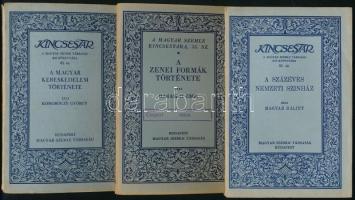 A Magyar Szemle Kincsestára 51., 55., 61. A százéves Nemzeti Színház, A zenei formák története, A magyar kereskedelem története. Bp., Magyar Szemle. Kiadói papírkötés, jó állapotban.