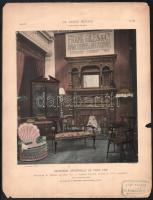 cca 1890 Le Garde-Meuble, Frank Giles & Co. London angol vállalat 1889-es párizsi világkiállításon kiállított bútorait ábrázoló, utólagosan színezett nyomat, a lap szélei sérültek, Leop. Krammer (Krammer Lipót, Budapest) bélyegzőjével, 36,5x27,5 cm