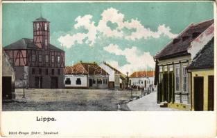 Lippa, Lipova; Tűzoltótorony, utca, üzlet. Gregor Fischer kiadása / fire tower, street view, shop (EK)