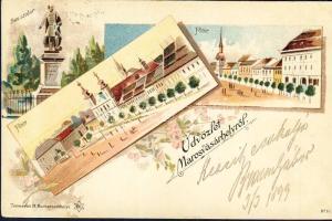 1899 Marosvásárhely with Bem statue litho