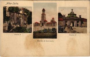 Gyulafehérvár, Alba Iulia; Biserica de incoronare, Poarta I &amp; II / Koronázási templom, Várkapu I és II / church, castle gates (fl)