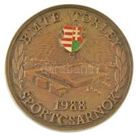 1988. "BMTE Törley - Sportcsarnok 1988" öntött bronz plakett, műgyantás Kossuth-címerrel (76mm) T:AU,XF