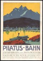 cca 1900-1910 Pilatus-Bahn (Svájc), színes, litografált ismertető prospektus, angol, francia és német nyelven, kihajtva: 33,5x16