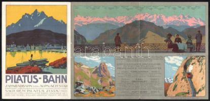 cca 1900-1910 Pilatus-Bahn (Svájc), színes, litografált ismertető prospektus, angol, francia és néme...