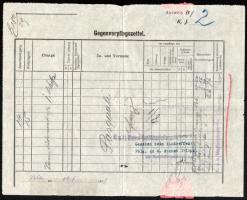 1918 Sebesülés ellátási cédula, osztrák-magyar haditengerész részére / Gegenverplegszettel (copy of a statement for medical services) from the K.u.k. Marine-Sanitätsabtelilungskommando in Pola, dated August 4, 1918, addressed to the Naval Academy in Braunau-am-Inn. 26 crowns and 76 heller are being charged for the care of Franz Pasquali