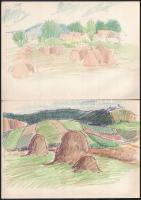 Jelzés nélkül, össz. 10 db rajz: Városképek, hajók, tájak. Filctoll, ceruza, kréta, papír. Egyik lap...