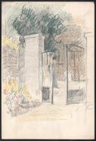 Jelzés nélkül, össz. 10 db rajz: Városképek, hajók, tájak. Filctoll, ceruza, kréta, papír. Egyik lap...