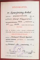 1979 A Budapesti Műszaki Egyetem díszoklevele Dr. Eperjessy Antal (1899-1982) gépészmérnök részére, ...