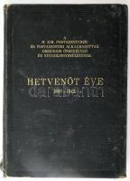 A M. Kir. Postamesterek és Postamesteri Alkalmazottak Országos Önsegélyező és Nyugdíjegyesületének hetvenöt éve, 1867-1942. Bp., 1943, M. Kir. Postamesterek. Kiadói egészvászon kötés, gerincnél belül levált, előzéklapon ceruzás rajzokkal, viseltes állapotban.