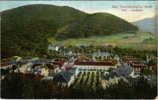 1909 Trencsénteplic-fürdő, Kúpele Trencianske Teplice; Fő tér. Kiadja Wertheim Zsigmond / Hauptplatz / main square (ragasztónyom / glue marks)