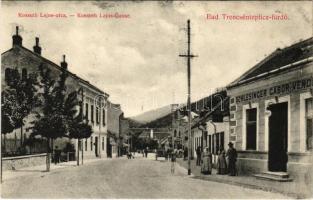 Trencsénteplic-fürdő, Kúpele Trencianske Teplice; Kossuth Lajos utca, Schlesinger Gábor vendéglője. Kiadja Wertheim Zsigmond / street view, restaurant