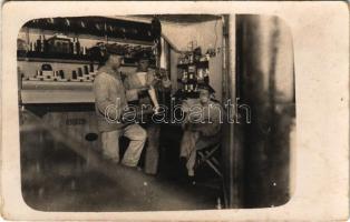 Osztrák-magyar haditengerészet matrózai a spájzban mérés közben / K.u.K. Kriegsmarine Matrosen / Austro-Hungarian Navy mariners in the pantry, measuring. photo (fl)