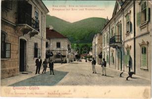 1909 Trencsénteplic, Trencianske Teplice; Sina utca, Sina és Háromszív ház. Kiadja Hermann Seibt / street view, villas (fl)