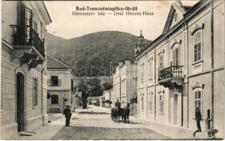 1909 Trencsénteplic-fürdő, Kúpele Trencianske Teplice; Sina utca, Sina és Háromszív ház. Kiadja Wertheim Zsigmond / street view, villas