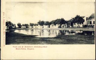 Mosontétény with bridge and the guesthouse of P. Prückler