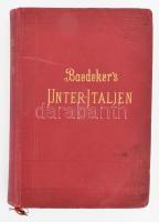 Baedeker, Karl: Italien. Handbuch für Reisende. Dritter Teil: Unter-Italien und Sizilien, nebst Ausflügen nach den Liparischen Inseln, Sardinien, Malta, Tunis und Corfu. Leipzig, 1902, Karl Baedeker. Gazdag térképanyaggal illusztrálva. Német nyelven. Kiadói aranyozott egészvászon-kötés, a borítón némi kopással, helyenként sérült lapokkal, kisebb lapszéli ázásnyomokkal.