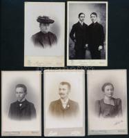 cca 1900 Keményhátú portrék, 5 db, dévai műtermekből, 10,5×6,5 cm