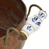 Porcelán fogós réz tüzifa tartó vagy óriás kiöntő m: 38 cm