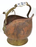 Porcelán fogós réz tüzifa tartó vagy óriás kiöntő m: 38 cm