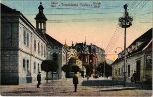 Trencsénteplic-fürdő, Kúpele Trencianske Teplice; Széchenyi utca, fürdő, könyvnyomda. Kiadja Wertheim Zsigmond / street view, bath, book printing shop