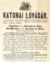 cca 1888 Cegléd, katonai lóvásár hirdetmény, vágott, szakadásokkal, hajtott, 57×47 cm