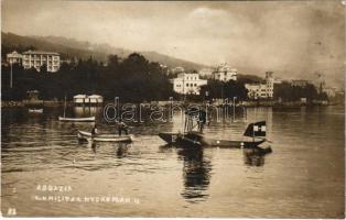 1919 Abbazia, Opatija; K.u.K. Militär Hydroplan 12. K.u.K. Kriegsmarine Seeflugzeug / WWI Austro-Hungarian Navy, Léveque-type flying boat (hydroplane) 12 being towed by a small rowboat in Abbazia, naval aircraft. photo (EK)