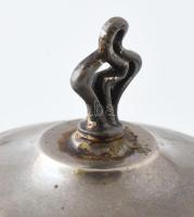 Szecessziór Argentor cukorkínáló jelzett alpakka, üveg betéttel d: 17 cm