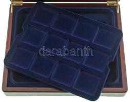 Mahagóni fa érmetartó kazetta bársonybéléssel, 12db 50x49mm nagyságú férőhellyel, 1db kivehető tálcá...