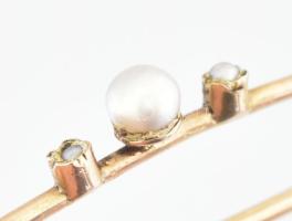 14K arany (Au) bross, gyöngy és brilllel br 1,24 g 31 mm