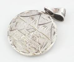 Ezüst (Ag) azték motívumos medál, jelzett, 5,8 g, d: 20 mm