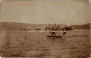 K.u.K. Kriegsmarine Seeflugzeug / WWI Austro-Hungarian Navy Lohner Tl-type flying boat (hydroplane) L-122 landing, naval aircraft. photo (b)
