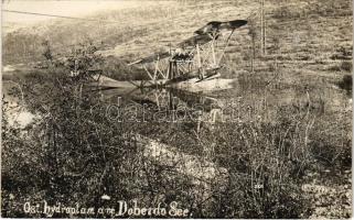 Ost. Hydroplan am Doberdo See. K.u.K. Kriegsmarine Seeflugzeug / WWI Austro-Hungarian Navy, downed k.u.k. flying boat (hydroplane), probably K-366, naval aircraft. photo